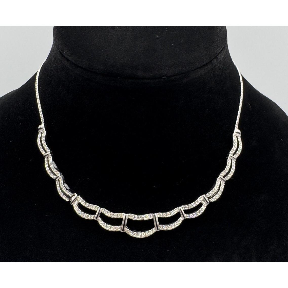 Swarovski Silver Tone Double Layer Crystal Collar Choker Necklace Bridal Party